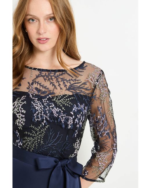 Wallis Blue Embroidered Mesh Midi Dress