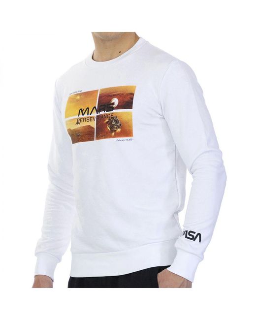 NASA White Basic Long-Sleeved Crew-Neck Sweatshirt Mars09S For for men