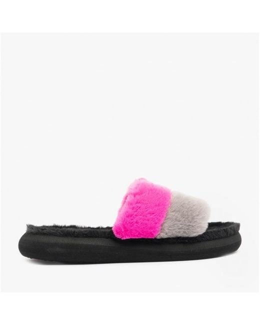 Rocket Dog Pink Stratus Winette Faux Fur Slide Sandals