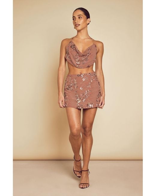 MissPap Natural Embellished Mini Skirt