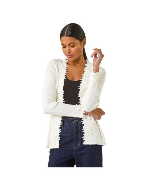 Roman Blue Lace Trim Knit Cardigan