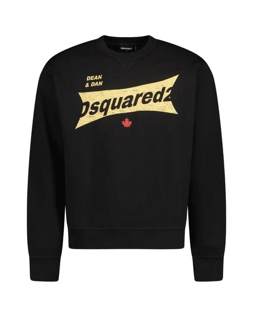 DSquared² Black Cool Fit Logo Crew Neck Jumper Cotton for men