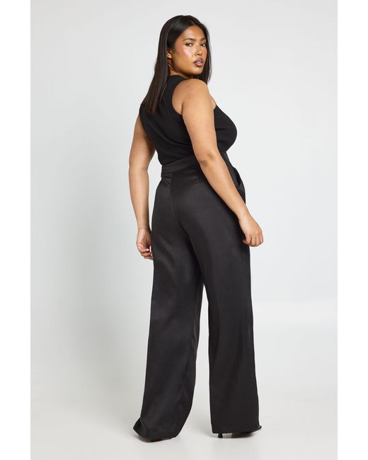 Boohoo Blue Plus Marl Mid Rise Tailored Trouser