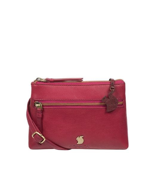Conkca London Red 'sweetie' Orchid Leather Cross Body Bag