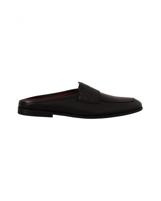 Dolce & Gabbana Black Leather Caiman Sandals Slides Slip Shoes for men