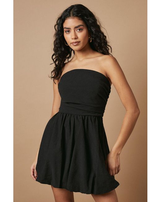 Oasis Black Petite Strapless Gathered Puffball Mini Dress