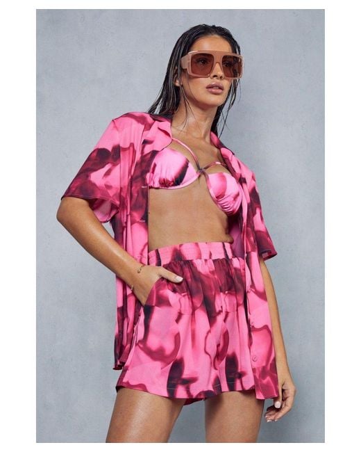 MissPap Pink Abstract Printed Relax Fit Short Sleeve Shirt