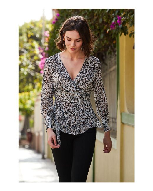 Sosandar Gray Print Wrap Top