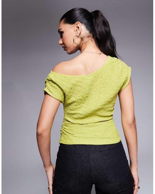 ASOS Green Asymmetric Off Shoulder Textured Top