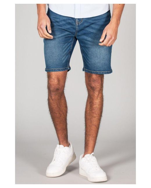Tokyo Laundry Blue Cotton Blend Regular-Fit Denim Shorts for men