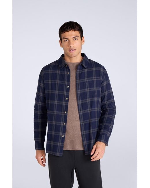 Mountain Warehouse Blue 'Cove' Check Flannel Shirt Cotton Buttoned Breathable Top for men