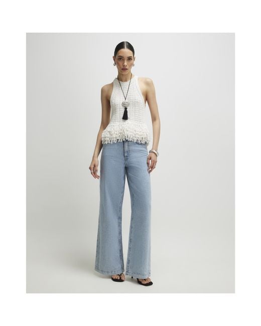 River Island Blue Wide Leg Jeans 5 Pocket Cotton