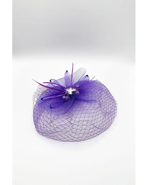 SVNX Blue Feather Bloom Mesh Fascinator