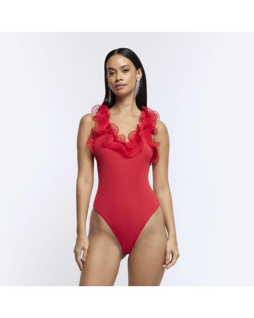 River Island Red Bodysuit Frill