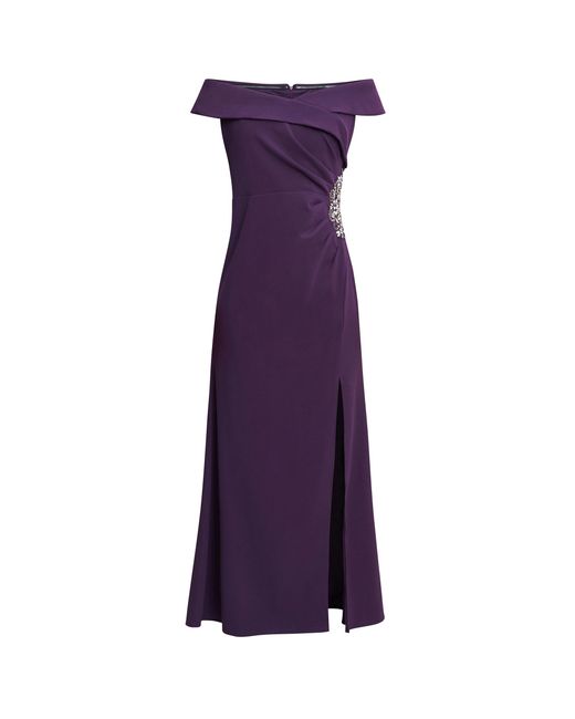 Gina Bacconi Purple Suzanne Portrait Collar Long Dress