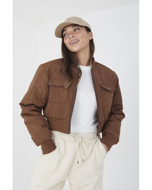 Brave Soul Brown 'Kellianne' Cropped Bomber Jacket