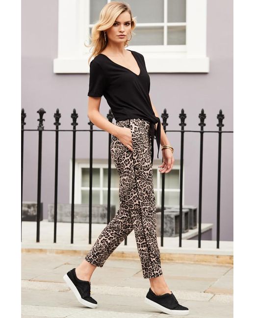 Sosandar White Natural Leopard Print Joggers With Pockets