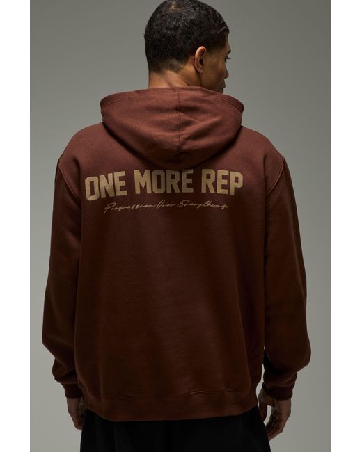 BoohooMAN Brown One More Rep Oversized Hoodie for men