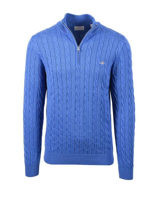 Gant Blue Cotton Cable Half Zip Knitwear Rich for men