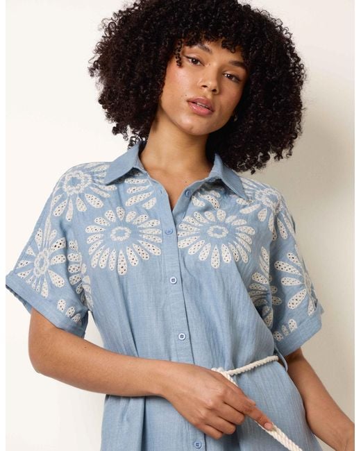 Blue Vanilla Blue Floral Cutwork Embroidery Dress