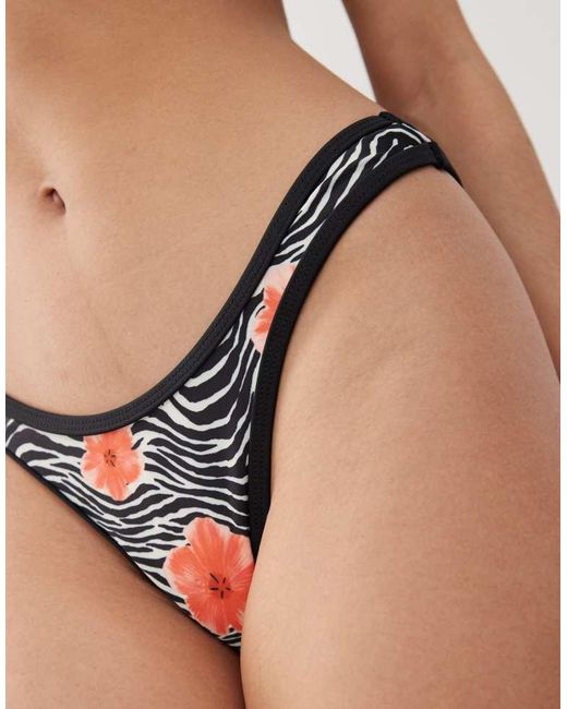 Motel Natural Farida Floral Zebra Print Bikini Bottoms