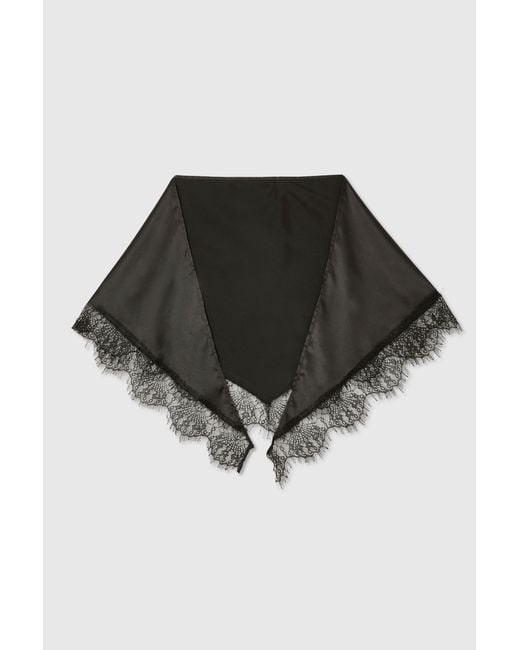 Boohoo Black Satin Lace Trim Scarf
