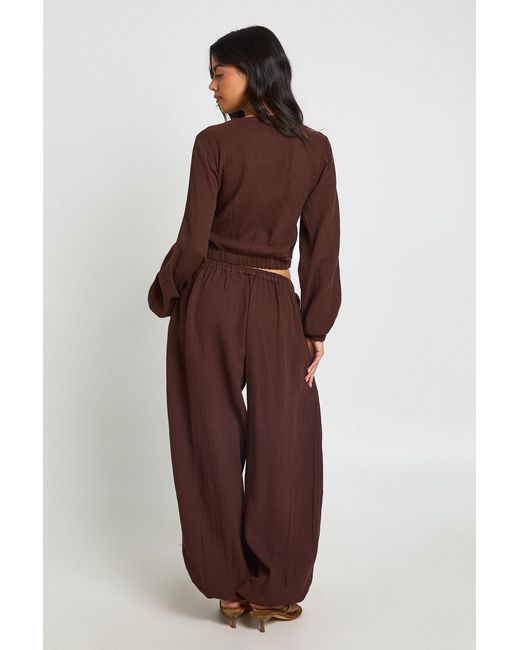 Boohoo Brown Cheesecloth Low Rise Balloon Trouser