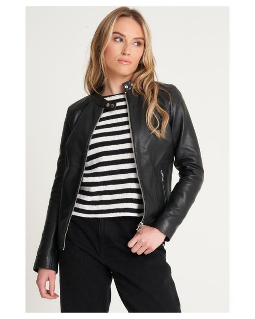 Barney's Originals Gray Real Leather Racer Jacket