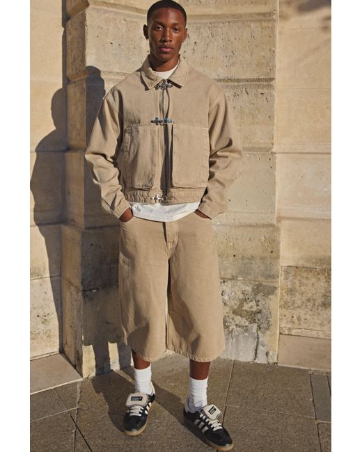 BoohooMAN Natural Pleat Knee Longline Co-Ord Jorts for men