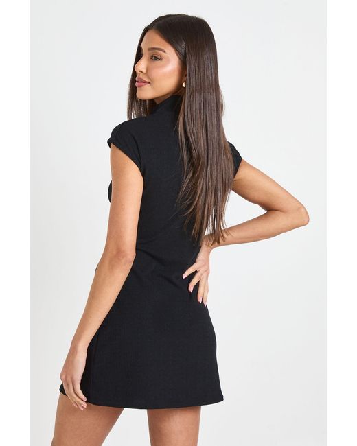 Boohoo Black Rib Grown On Neck Cap Sleeve Shift Dress