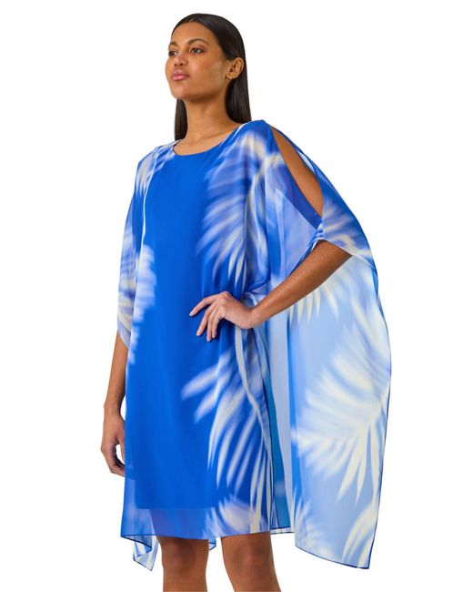Roman Blue Watercolour Fern Chiffon Dress