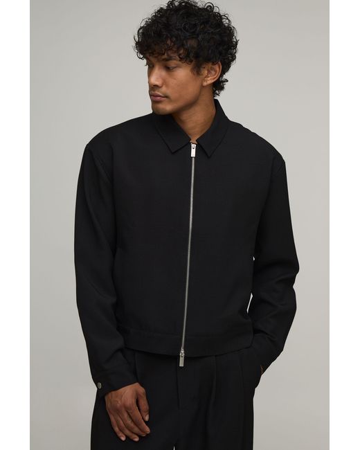 BoohooMAN Black Back Pleat Tailored Boxy Harrington Co-Ord Jacket for men