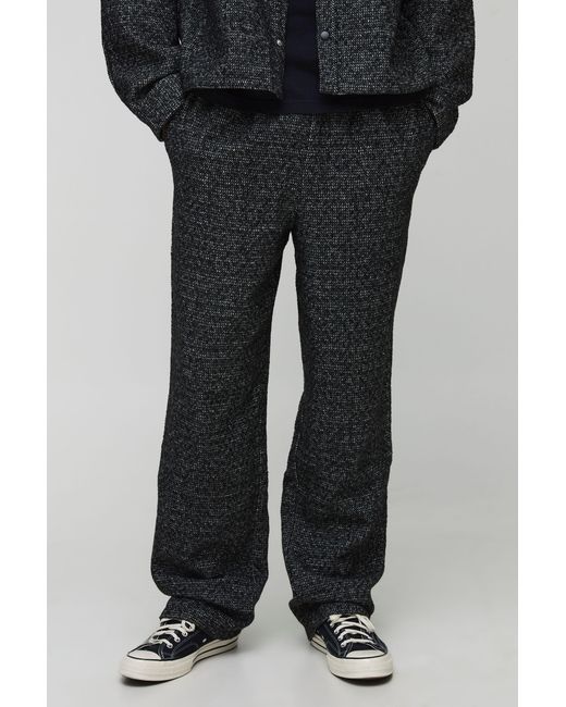 BoohooMAN Black Tall Relaxed Leg Brushed Herringbone Pants for men