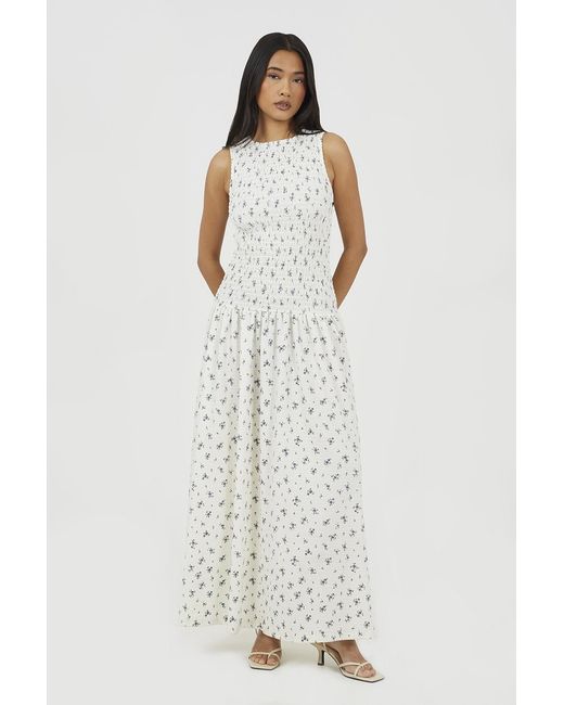 Brave Soul White Textured Jersey Floral Maxi Dress