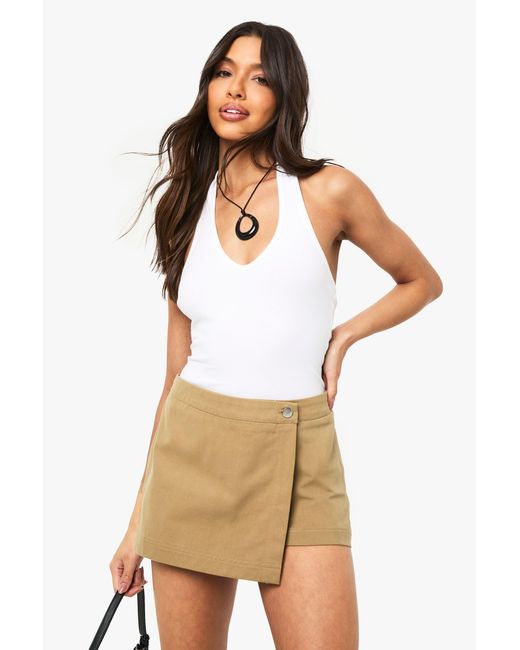 Boohoo White Twill Wrap Skort