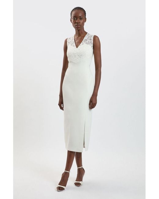 Karen Millen White Compact Stretch Lace Detail Midi Dress