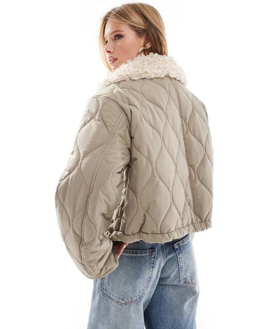 ASOS Natural Borg Collar Quilted Jacket