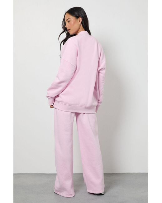 Boohoo Pink Neck Detail Sweatshirt Wide Leg Tracksuit