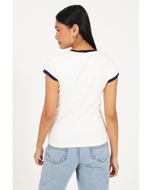 Brave Soul White Cotton Rich Contrast Trim T-Shirt