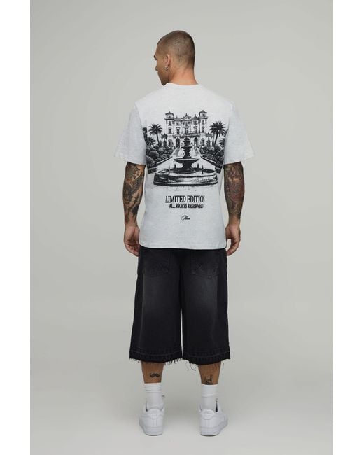 BoohooMAN Gray Ash Relaxed Large Scale Landscape Print T-Shirt Cotton for men