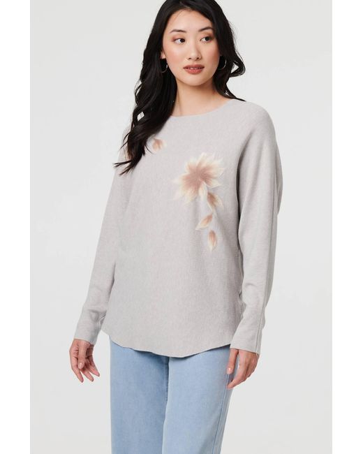 Izabel London White Floral Relaxed Batwing Sleeve Jumper