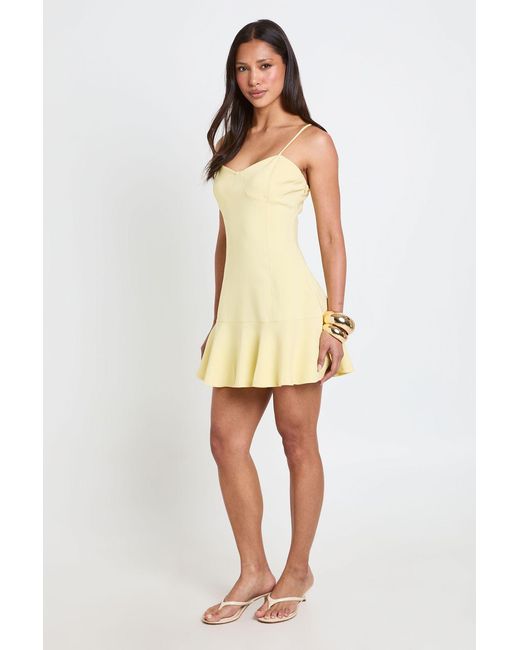 Boohoo Natural Stretch Crepe Cami Bust Cup Frill Hem Mini Dress