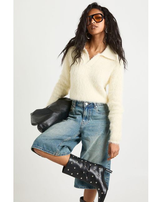Boohoo Multicolor Eyelash Knit Collar Detail Crop Jumper