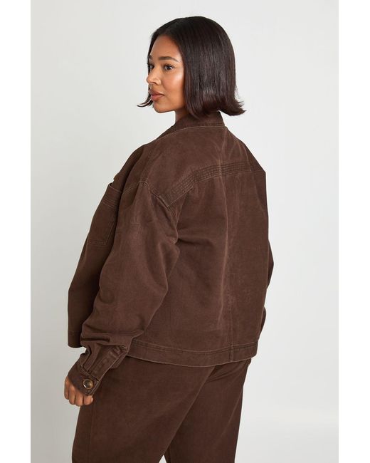 Boohoo Brown Plus Washed Denim Long Sleeve Shirt
