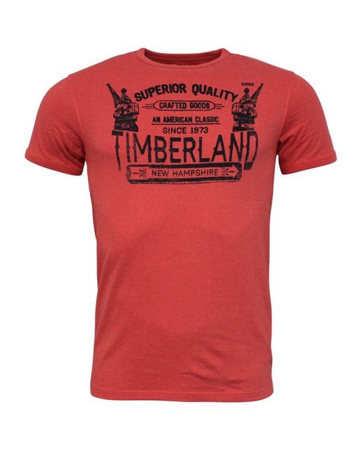 Timberland Red Vintage New Hampshire Sleeve Slim Fit T-Shirt Top A1Hvk E66 Cotton for men