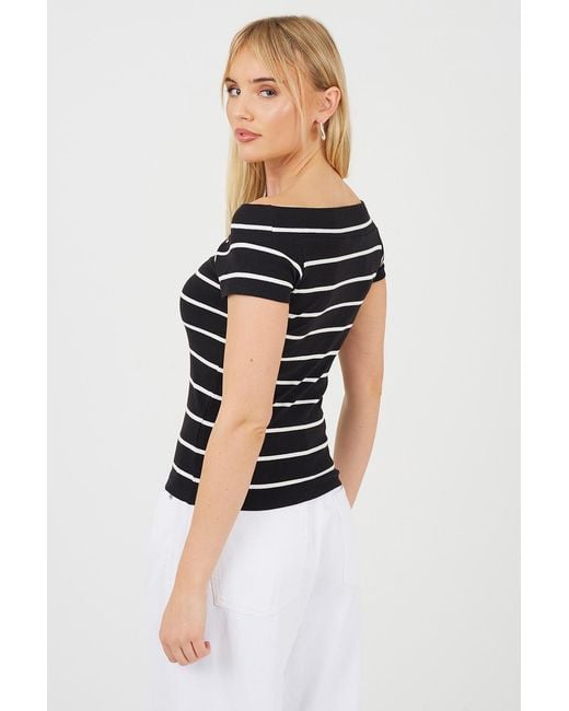 Brave Soul Black Striped Scoop Neck Short Sleeve Top