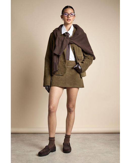 Boohoo Natural Faux Suede Tailored A-Line Mini Skirt