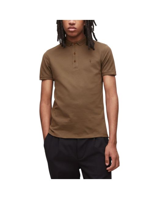 AllSaints Brown Polo Shirt Reform Summer Pique Casual Short Sleeve Pullover Tee for men