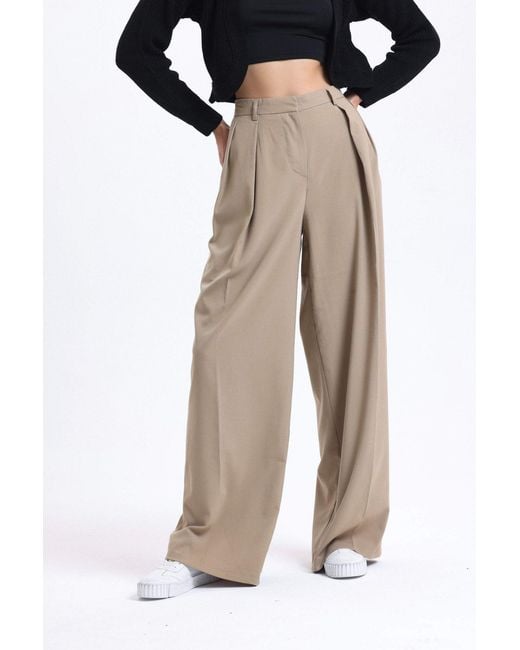 Hiccup Natural High Waist Pleated Wide Leg Trousers