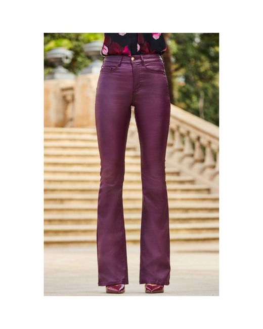 Sosandar Red Wine Coated Kick Flare Jeans